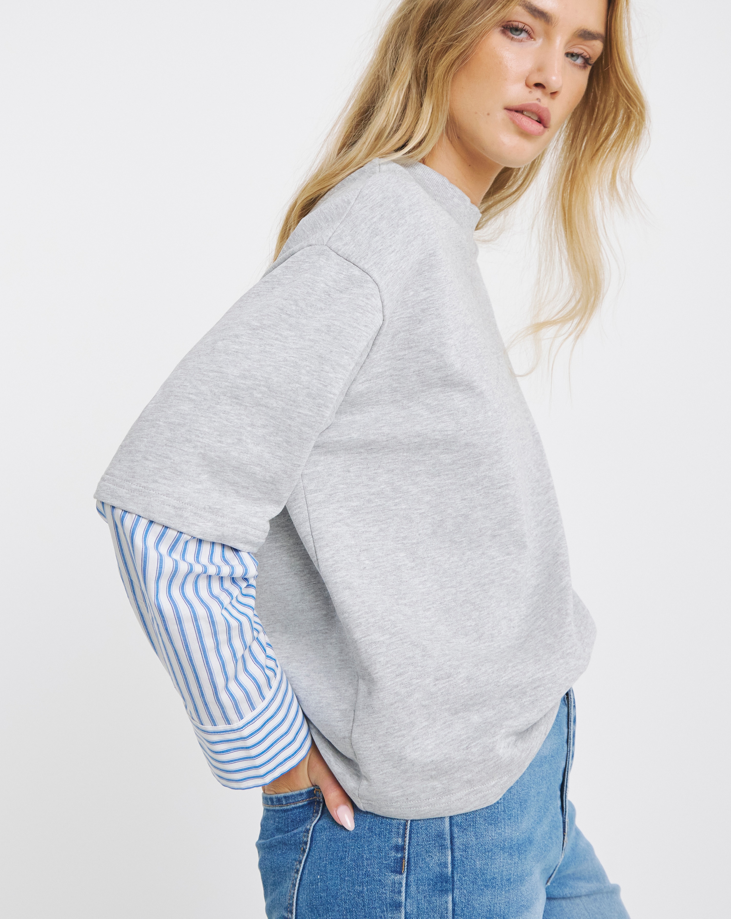 2 in 1 Woven Sweatshirt with Stripes