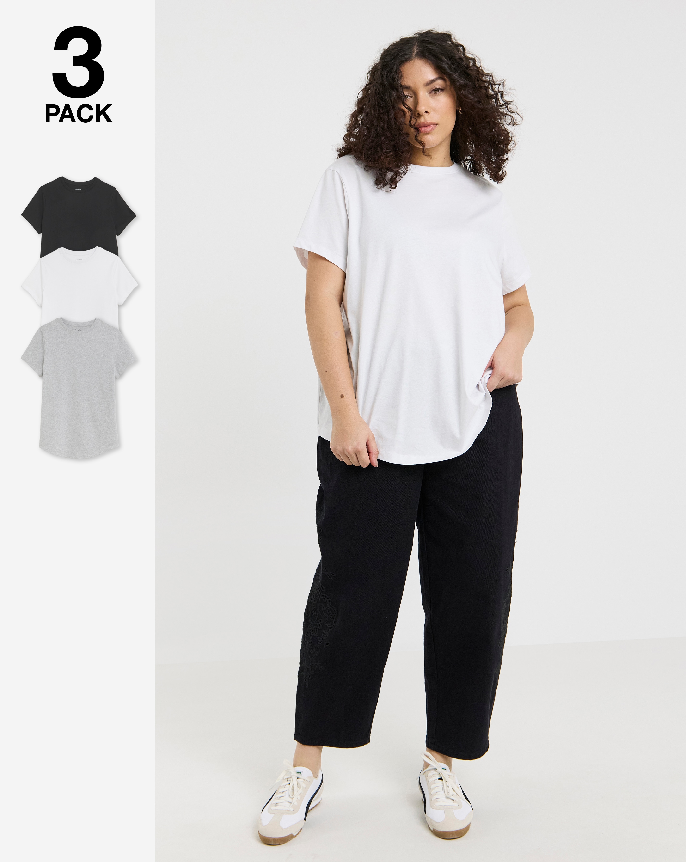 3 Pack Curved Hem T-Shirts