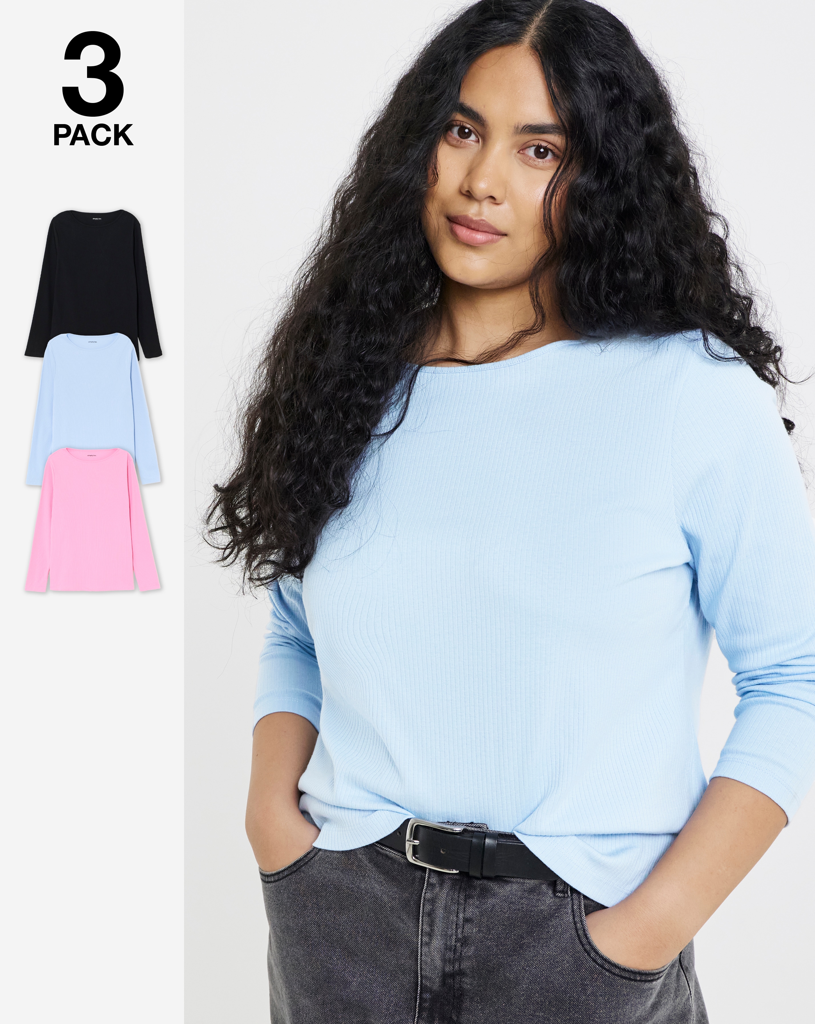 New In - Simply Be 3 Pack Long Sleeve Rib Tops
