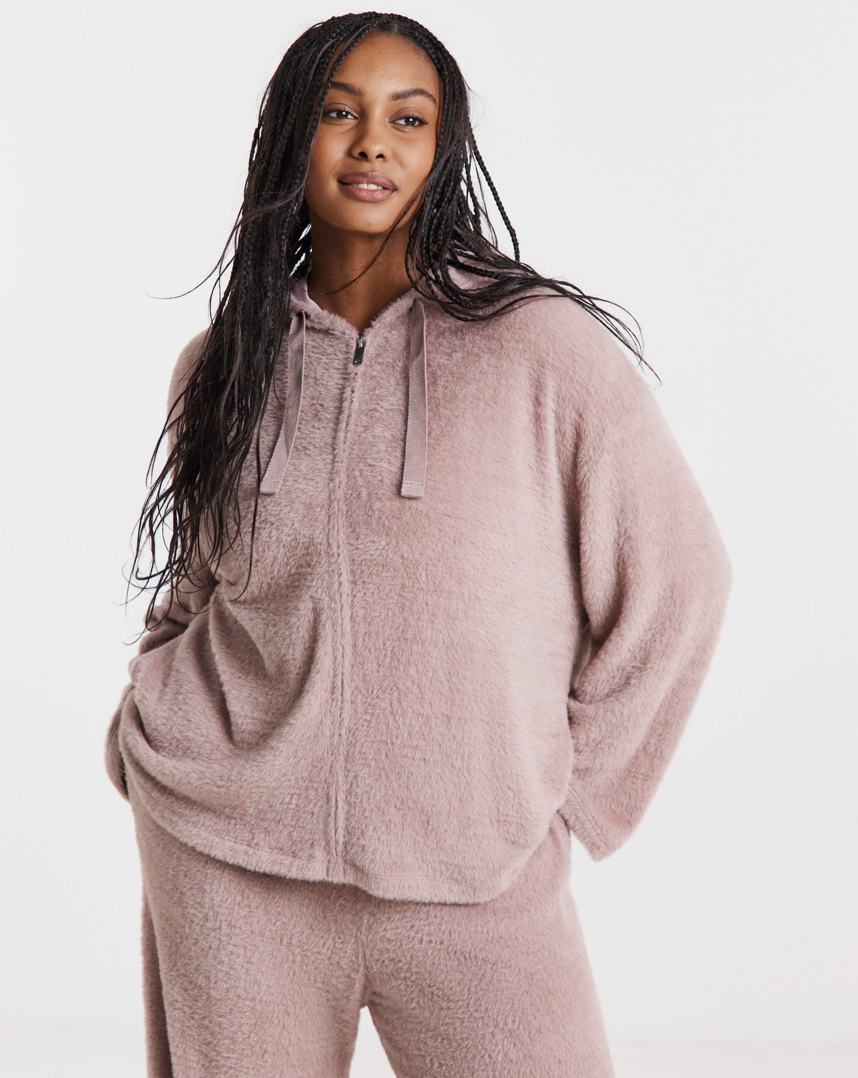 Fluffy Hooded Zip Through