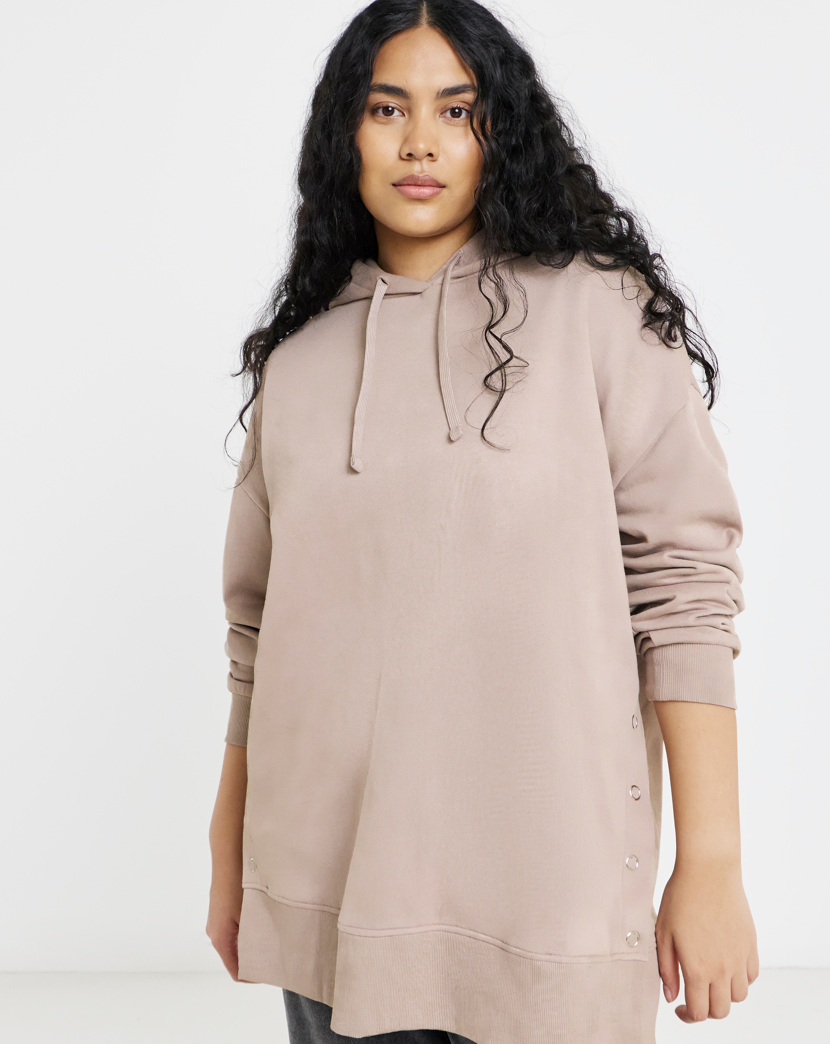 Popper Side Longline Hoodie