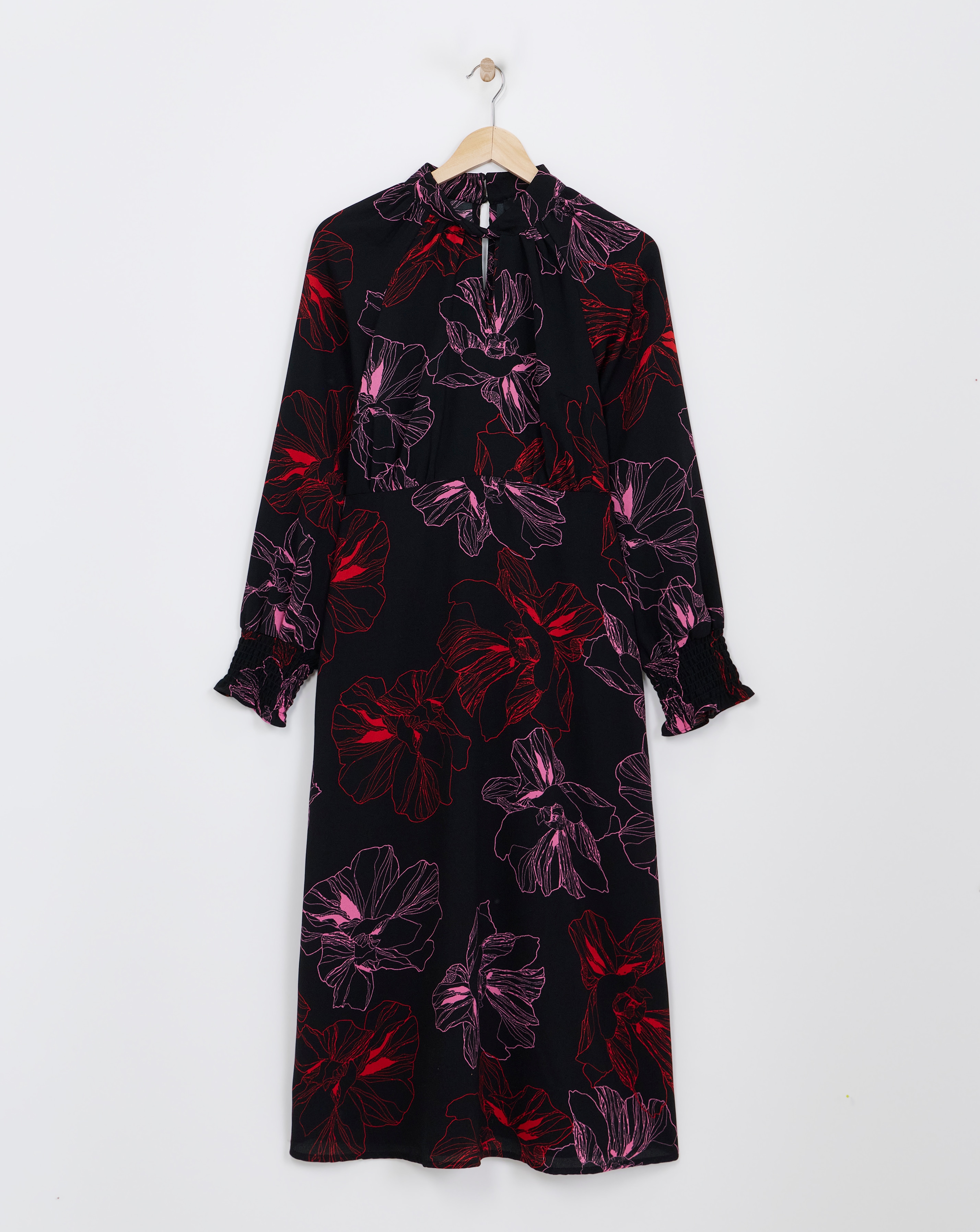 Balloon Sleeve Keyhole Neck Dress