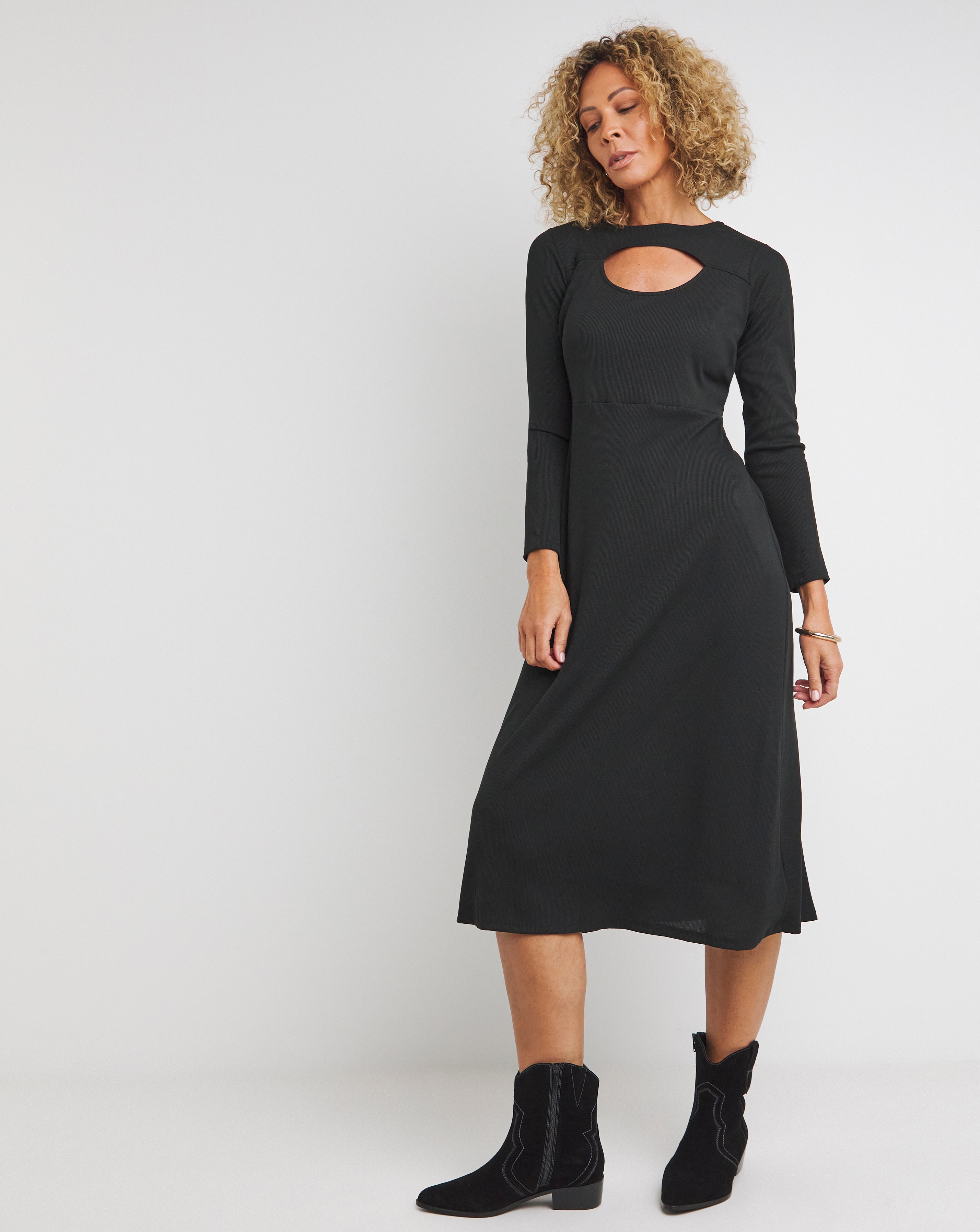 Ribbed Cut Out Jersey Midi Dress