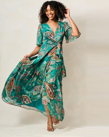 Hope & Ivy Reese Flutter Sleeve Maxi Wrap Dress