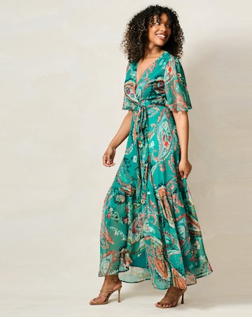 Hope & Ivy Reese Flutter Sleeve Maxi Wrap Dress