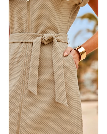 Sosandar Textured Zip Front belted Dress