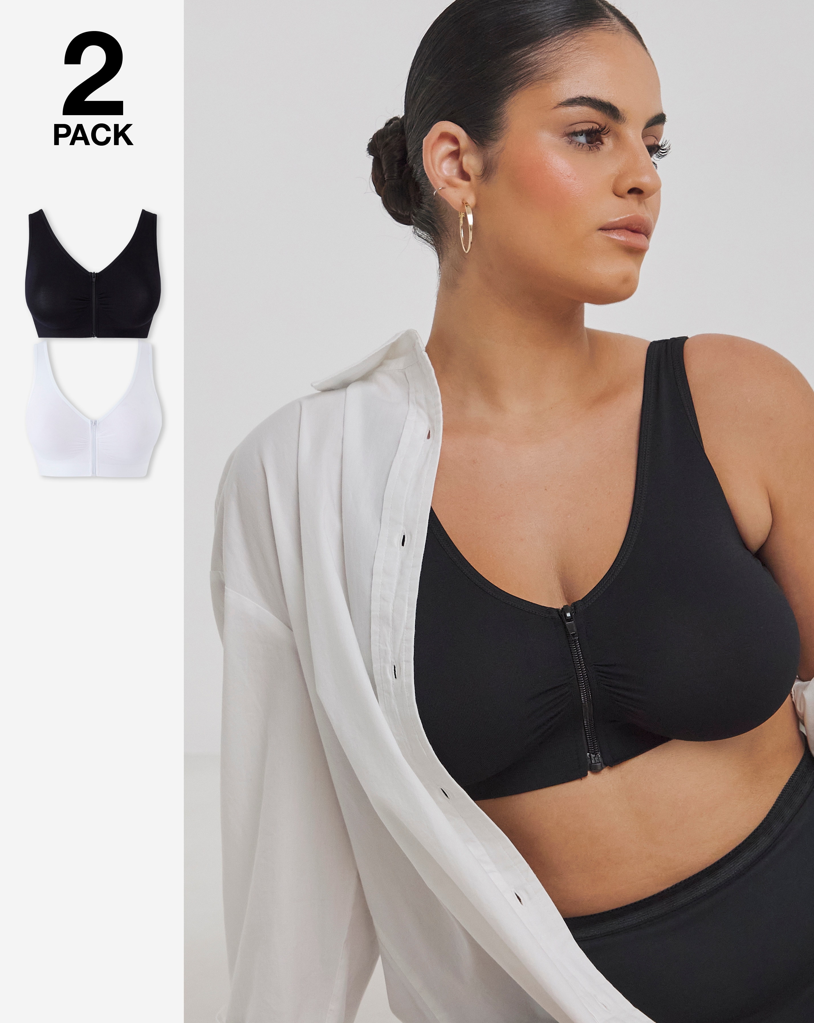2Pk Zip Fastening Blk/Wht Comfort Tops
