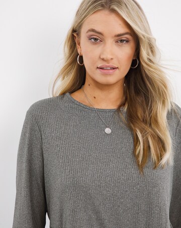 Grey Marl Long Sleeve Ribbed Tiered Smock Top