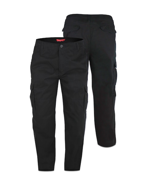 D555 Big & Tall Robert Peached and Washed Cotton Cargo Trousers - Black