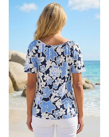 Roman Floral Puff Print V-Neck Top