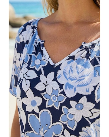 Roman Floral Puff Print V-Neck Top