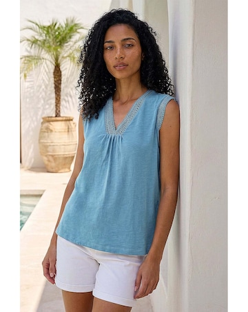 Roman Lace Trim Tie V-Neck Top