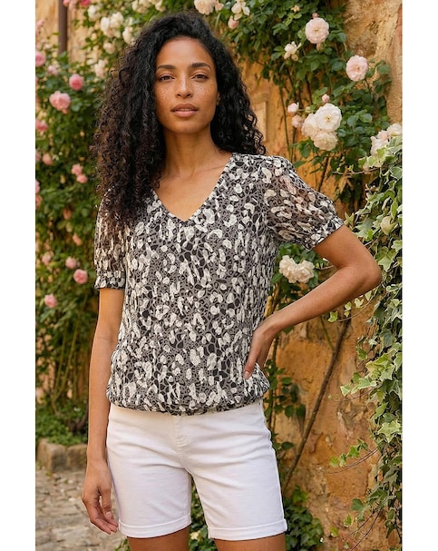 Roman Animal Print Burnout Top