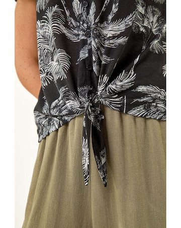 Roman Palm Tree Print Tie Front Top