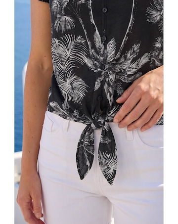 Roman Palm Tree Print Tie Front Top