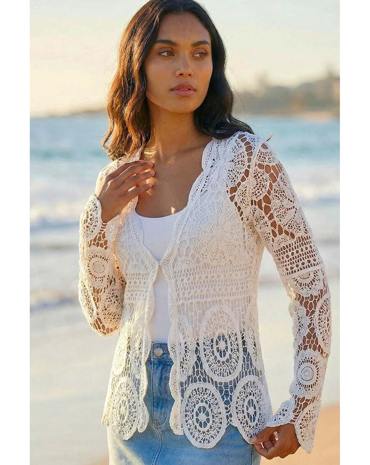 Roman Crochet Detail Knit Cardigan