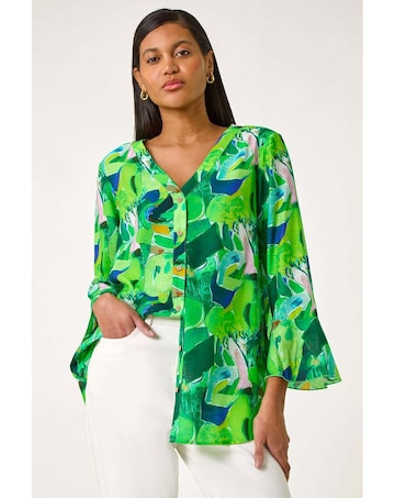 Roman Abstract Print Flared Blouse