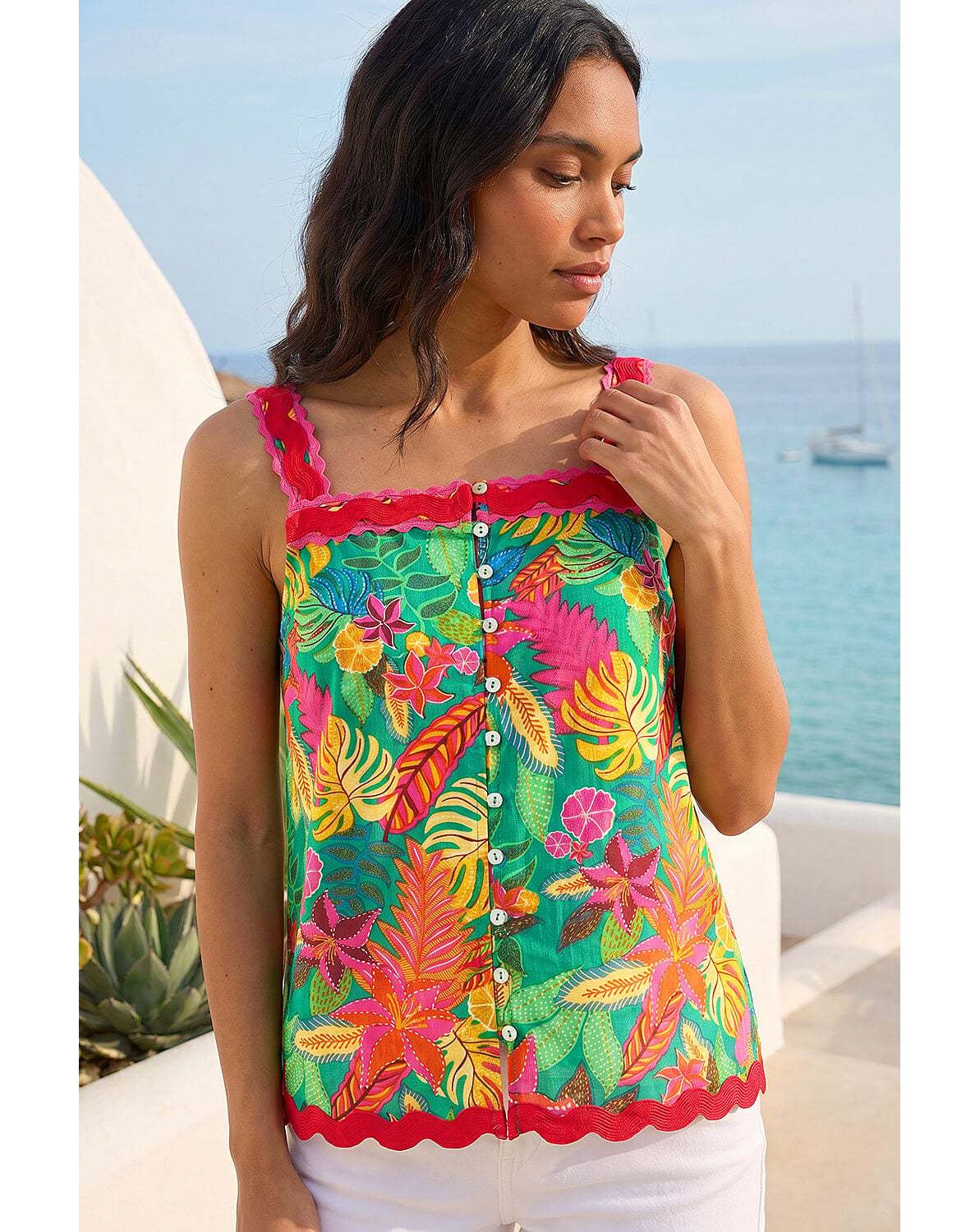 Roman Floral Ric Rac Cami Top
