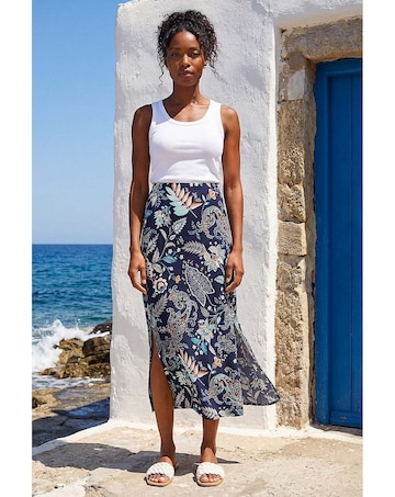 Roman Paisley Print Stretch Midi Skirt