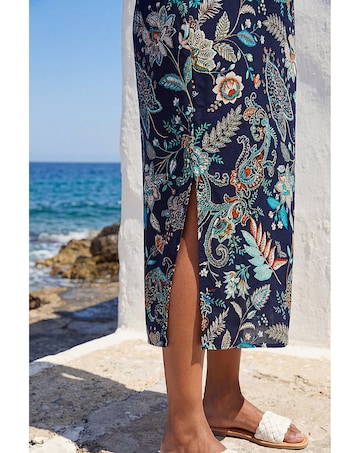 Roman Paisley Print Stretch Midi Skirt