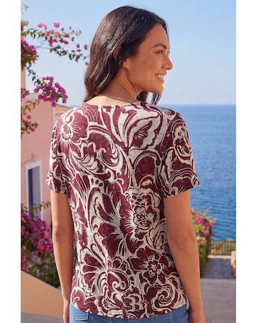 Roman Floral Print Tie Front V-Neck Top