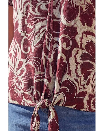 Roman Floral Print Tie Front V-Neck Top