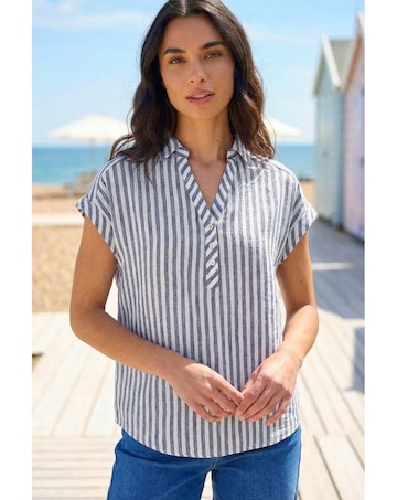 Roman Stripe Print Button Front Top