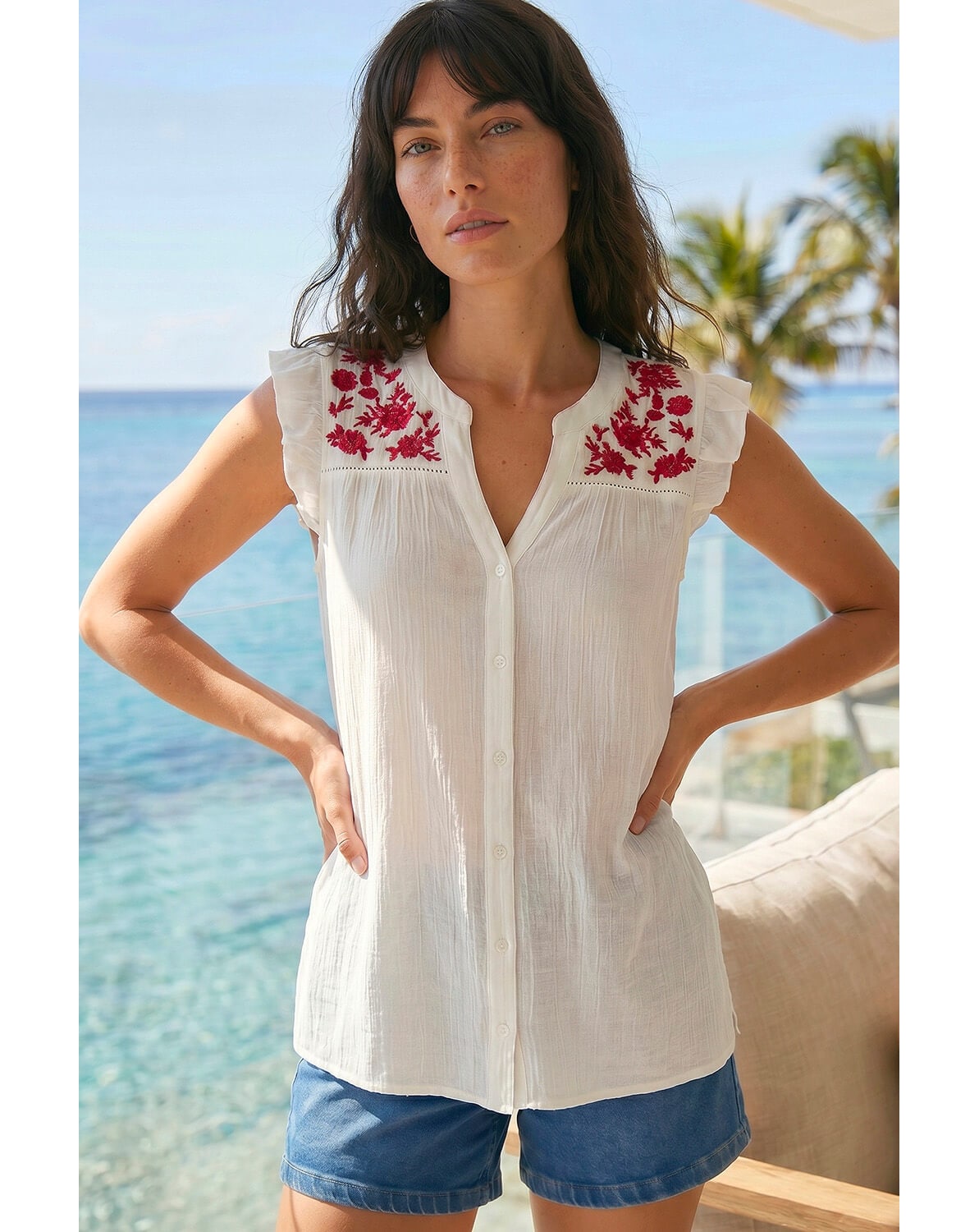 Roman Floral Embroidered Blouse