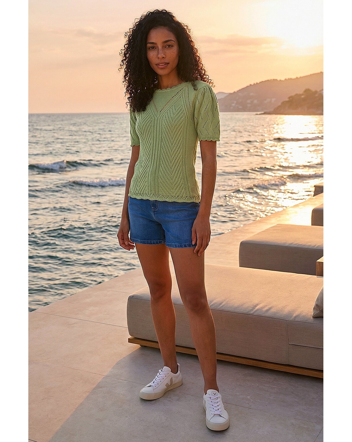 New In - Roman Scallop Puff Sleeve Knit Top