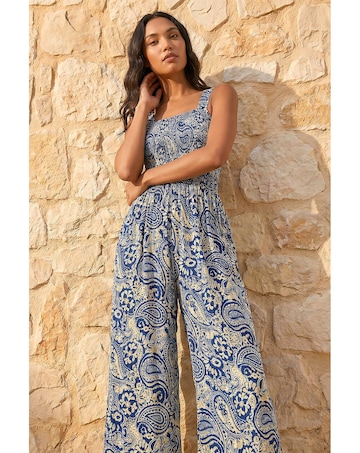 Roman Paisley Print Cropped Jumpsuit