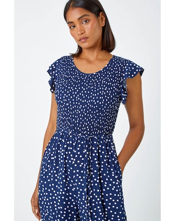 Roman Polka Dot Shirred Pocket Jumpsuit