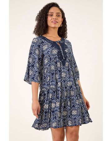 Roman Geo Lace Detail Smock Dress