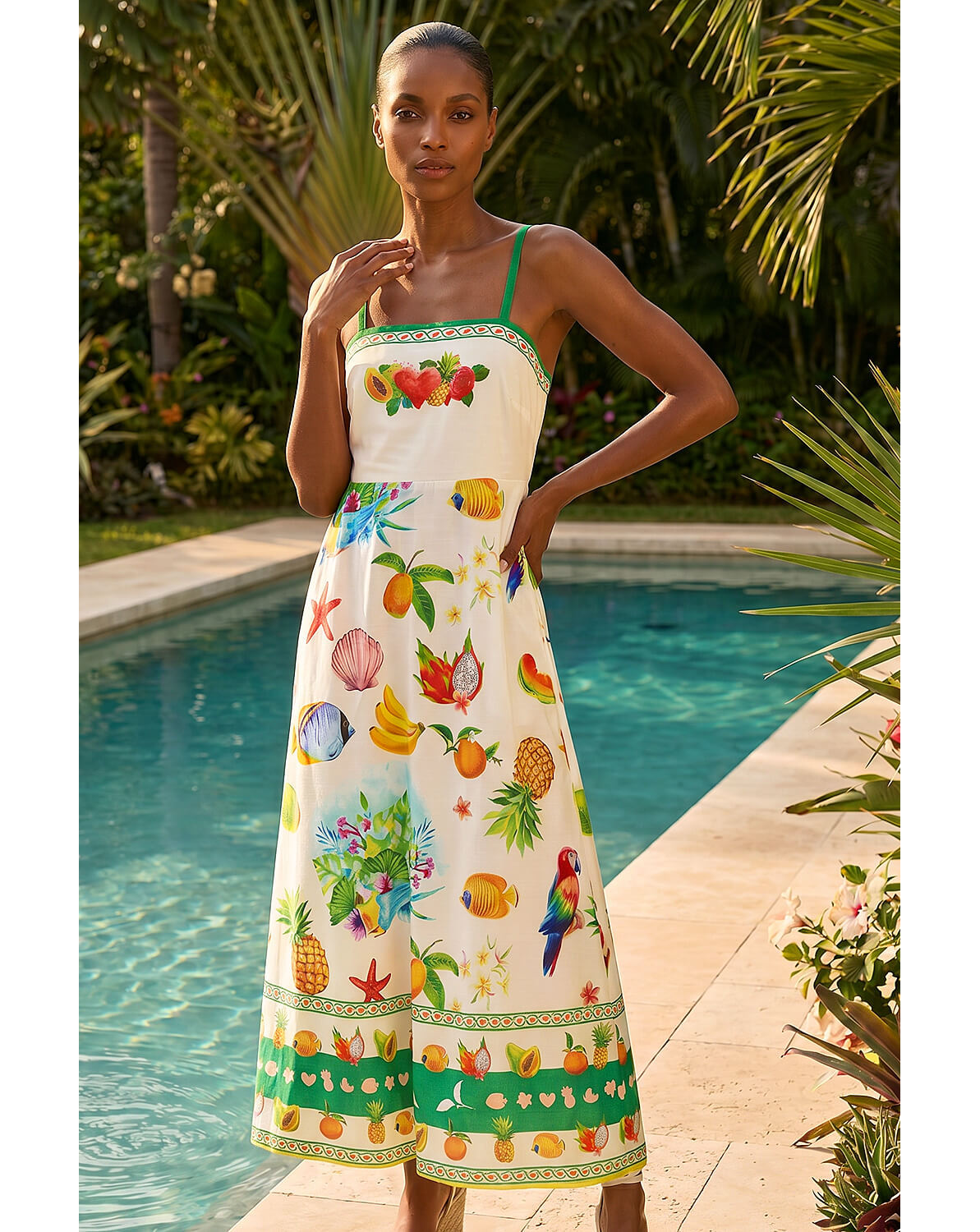 New In - Roman Fruit Print Strappy Midi Dress