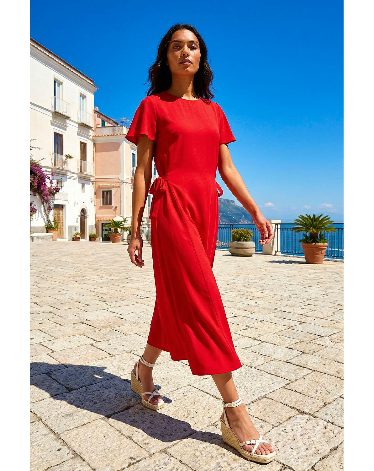 New In - Roman Side Tie Detail Midi Dress