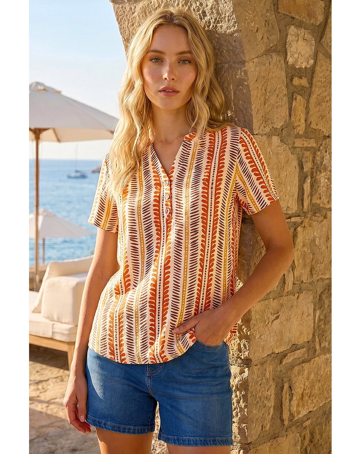 New In - Roman Abstract Stripe Print Tunic Top