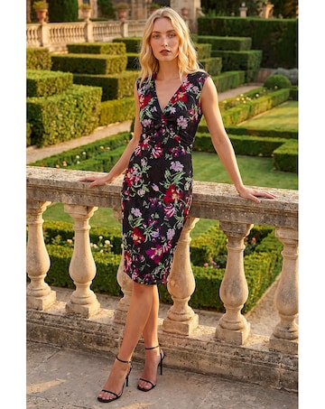 Roman Floral Knot Stretch Lace Dress