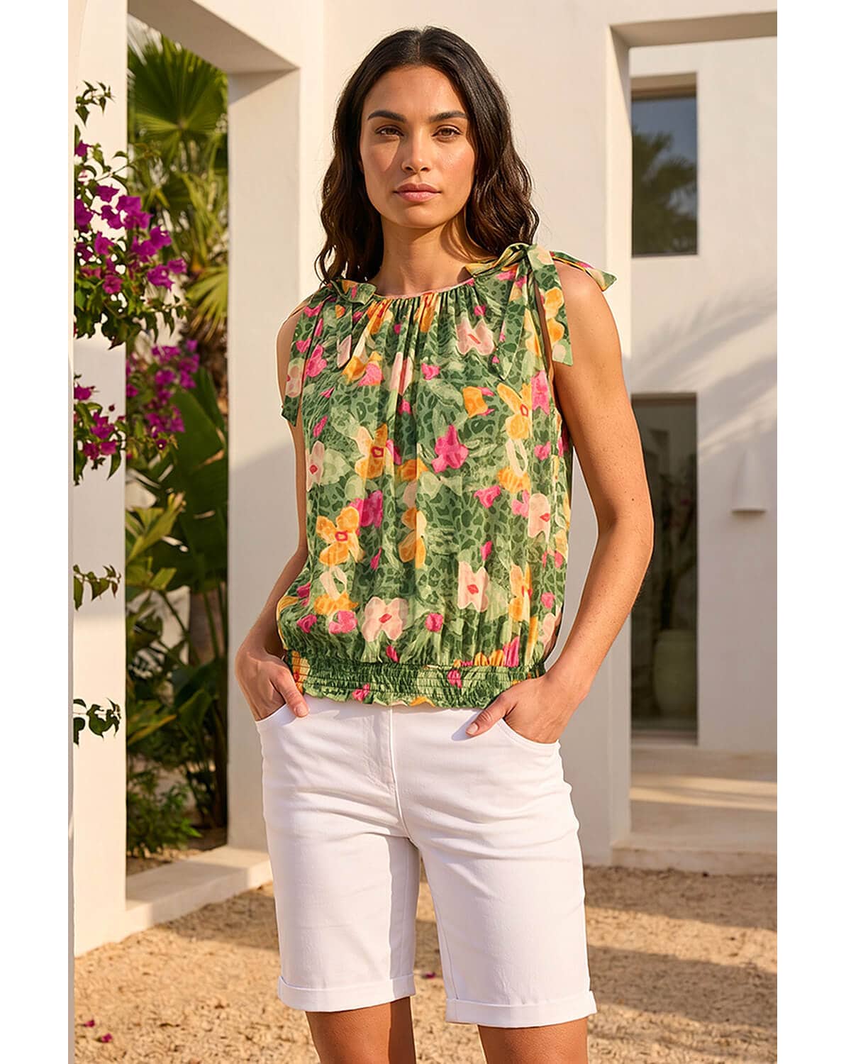 New In - Roman Floral Print Bow Detail Top