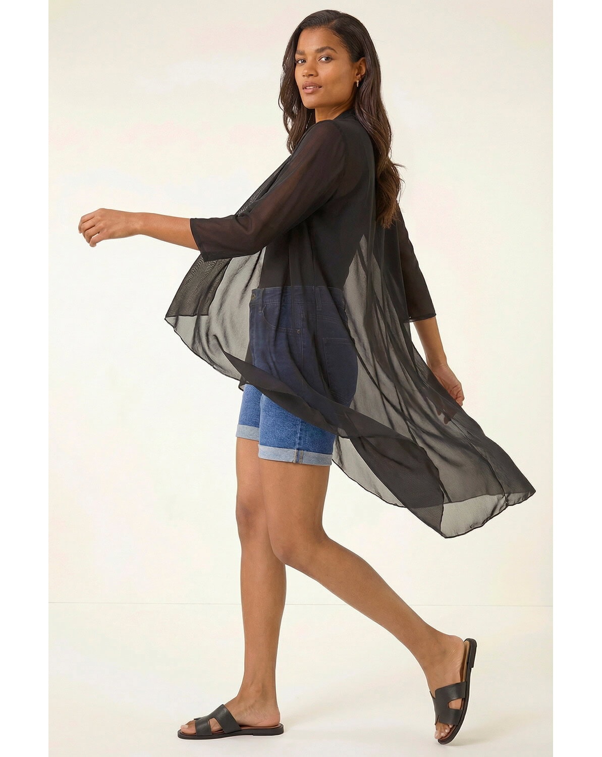 Roman 3/4 Sleeve Mesh Longline Kimono