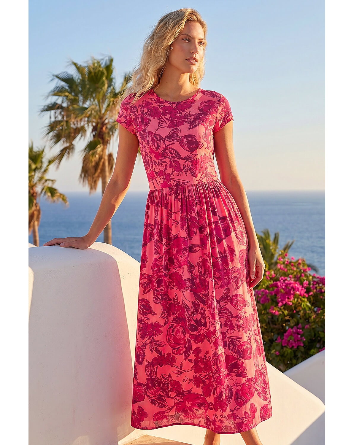 Roman Floral Print Pocket Midi Dress