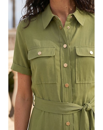 Roman Button Belted Collared Shirt Dress
