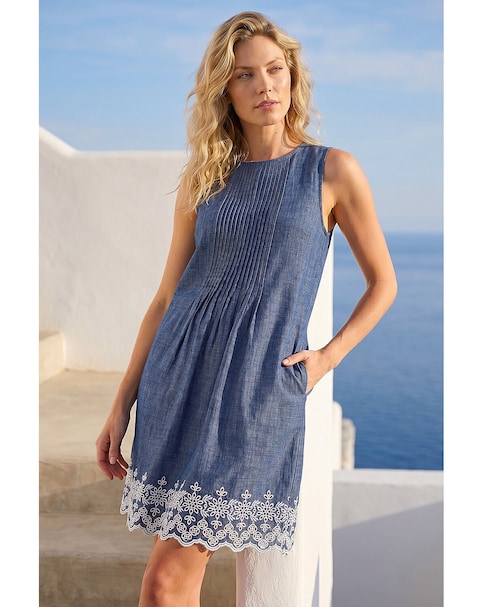 Roman Embroidered Hem Smock Dress