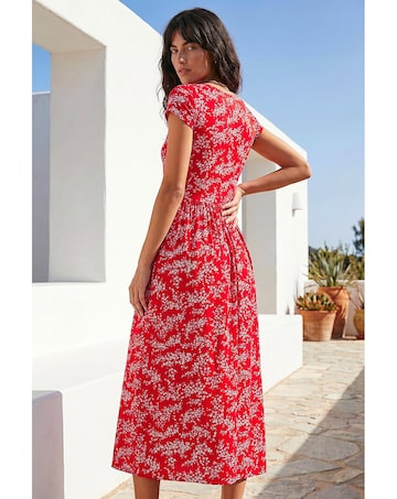 Roman Ditsy Gathered Stretch Midi Dress
