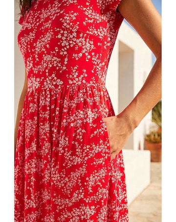Roman Ditsy Gathered Stretch Midi Dress