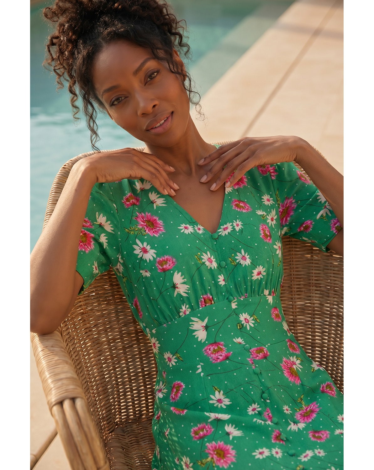 New In - Roman Floral Ruched Sleeve Dress
