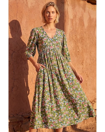 Roman Floral Print V-Neck Midi Dress