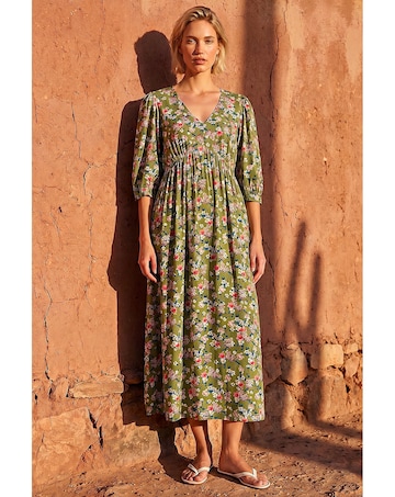 Roman Floral Print V-Neck Midi Dress