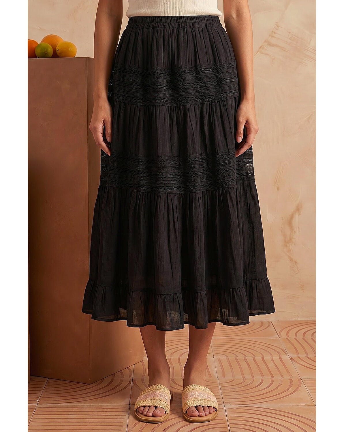 New In - Roman Lace A-Line Midi Skirt