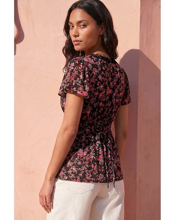 Roman Floral Print Lace Detail Top
