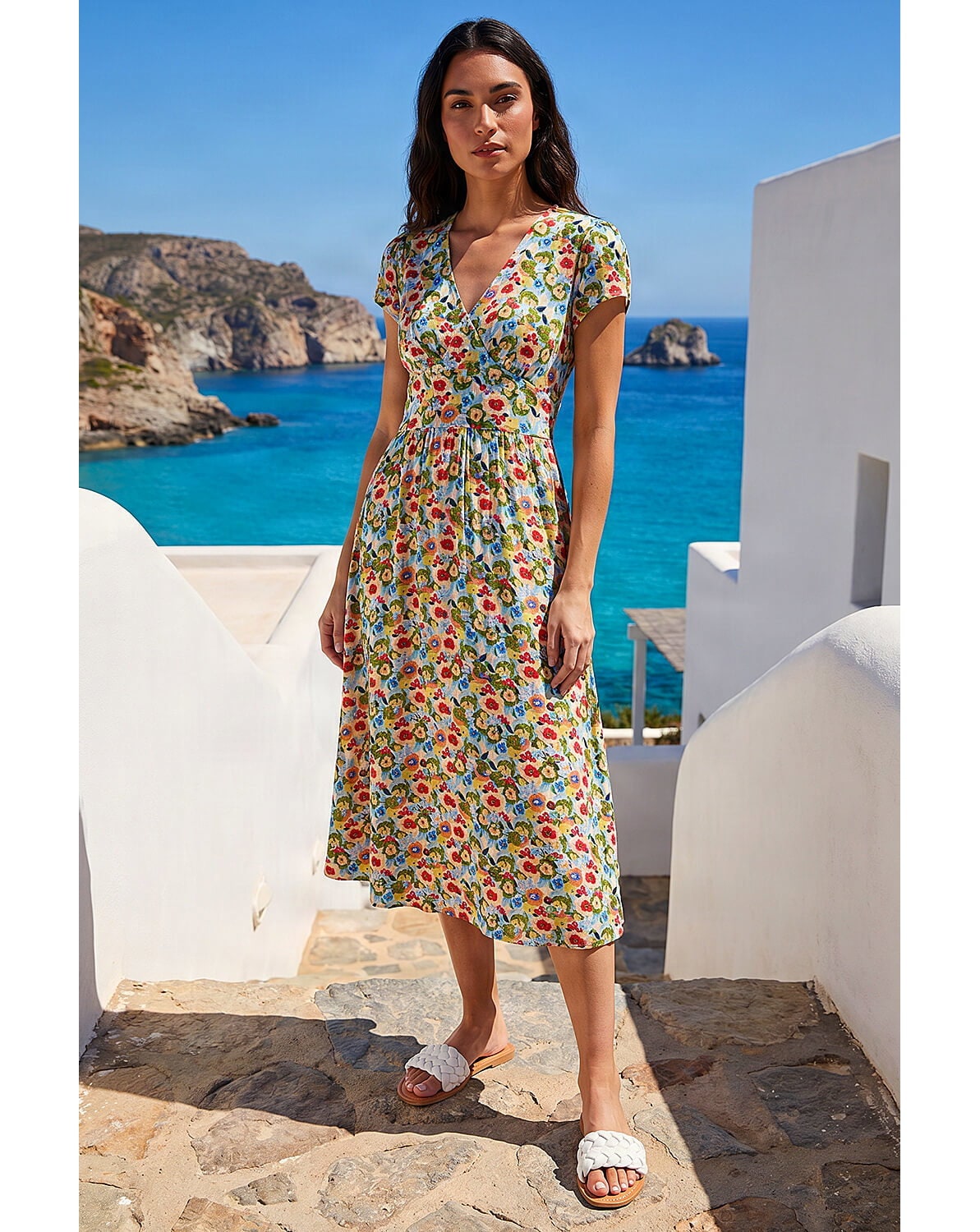 New In - Roman Floral Print Tea Midi Dress