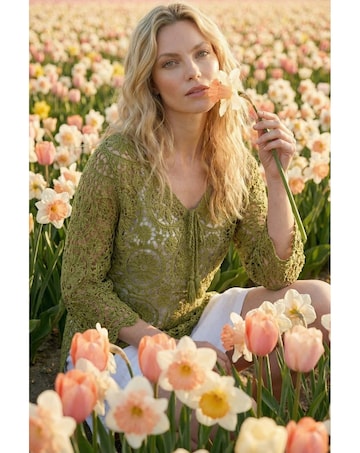 Roman Crochet Tie Front Knit Tunic